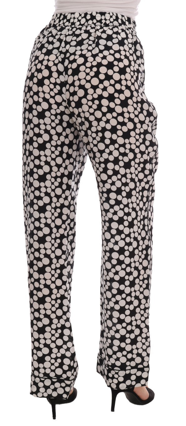 Dolce & Gabbana Black White Polka Dottes Silk Pants | Regal Royce