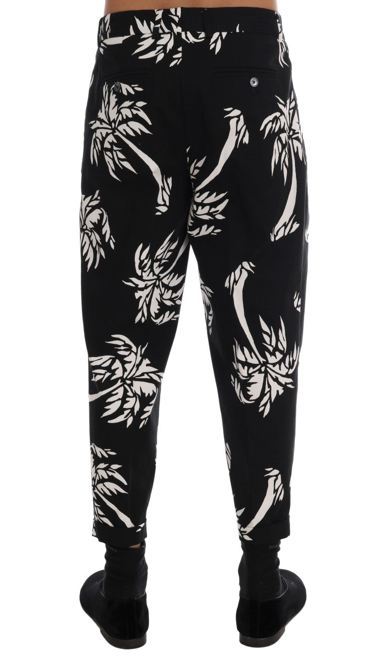 Dolce & Gabbana Black Tree Cotton Stretch Pants | Regal Royce