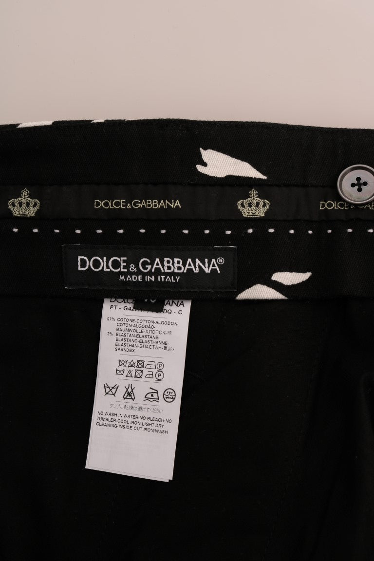 Dolce & Gabbana Black Tree Cotton Stretch Pants | Regal Royce