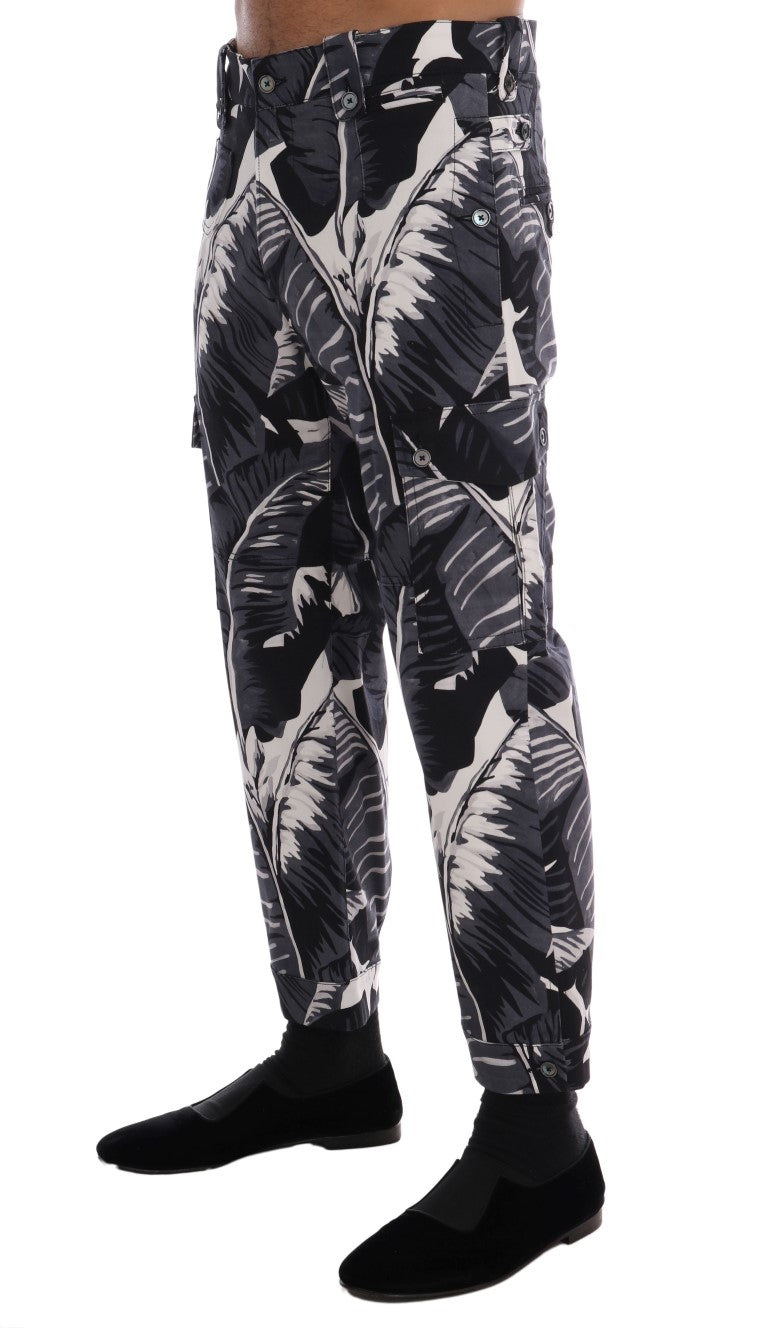 Dolce & Gabbana Gray Banana Leaf Cotton Pants | Regal Royce