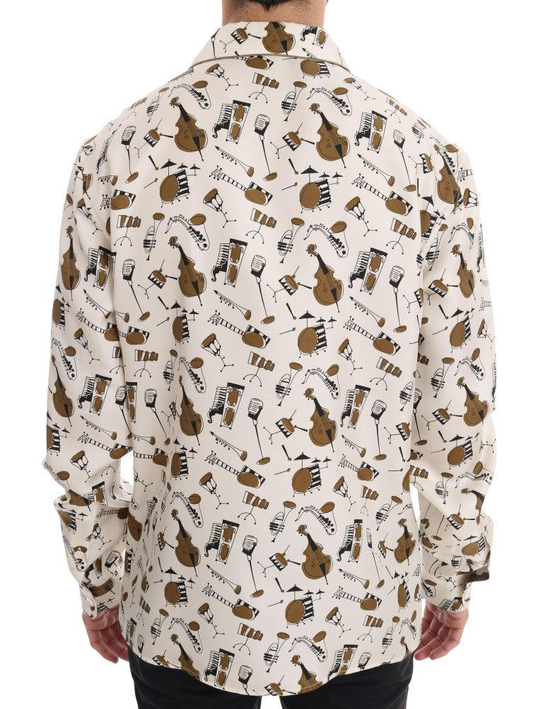 Dolce & Gabbana White Silk JAZZ Motive Print Shirt | Regal Royce