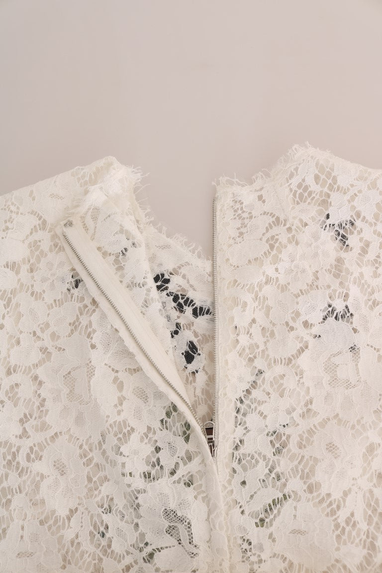Dolce & Gabbana White Crystal Embellished Lace Blouse | Regal Royce