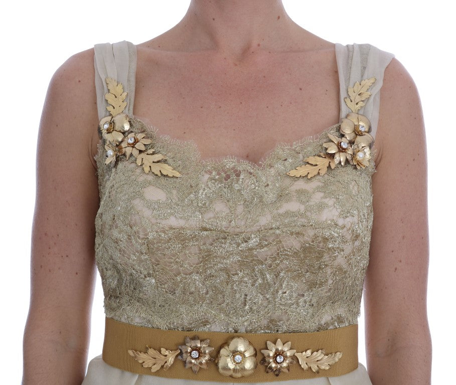 Dolce & Gabbana Gold Silk Crystal Embellished Dress | Regal Royce