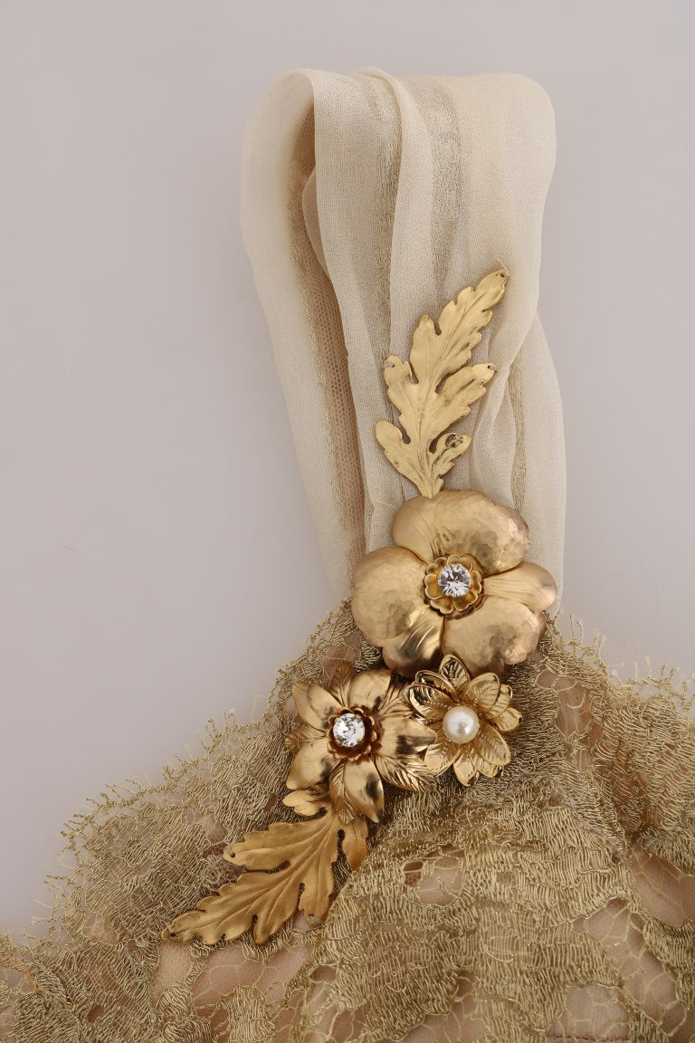 Dolce & Gabbana Gold Silk Crystal Embellished Dress | Regal Royce