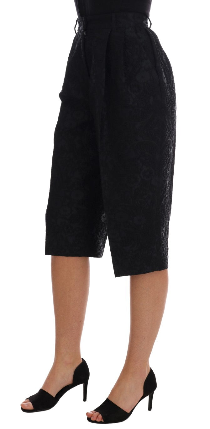 Dolce & Gabbana Black Brocade High Waist Capri Shorts | Regal Royce
