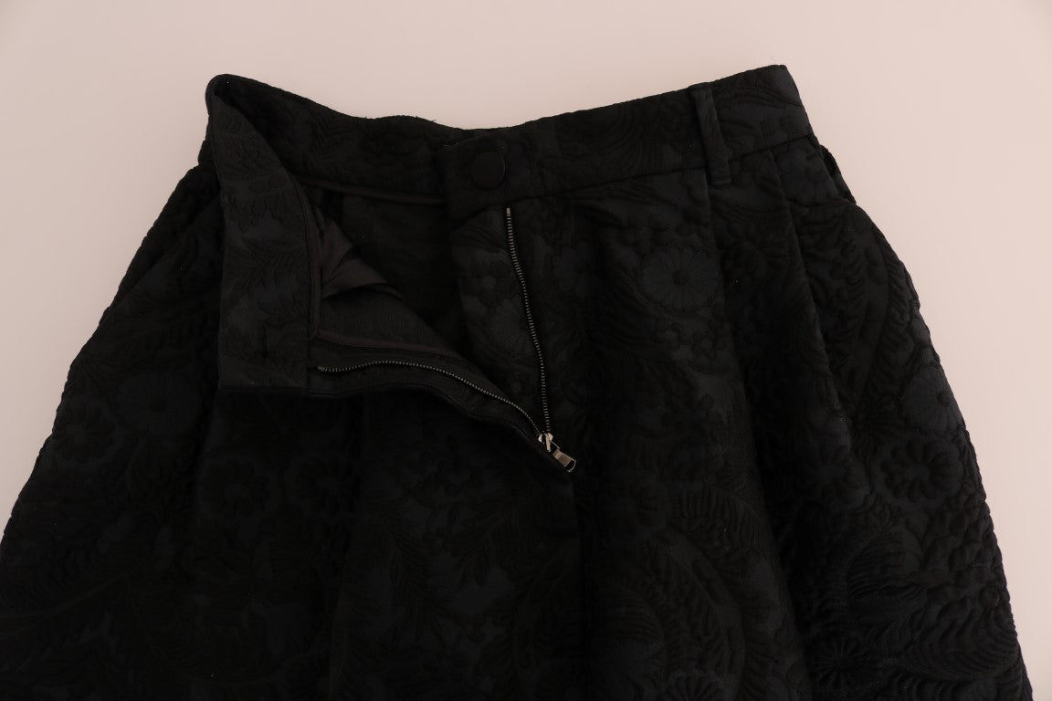 Dolce & Gabbana Black Brocade High Waist Capri Shorts | Regal Royce