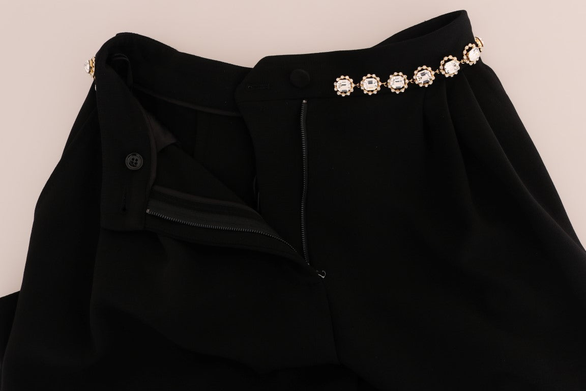Dolce & Gabbana Black Wool Stretch Crystal Pants | Regal Royce