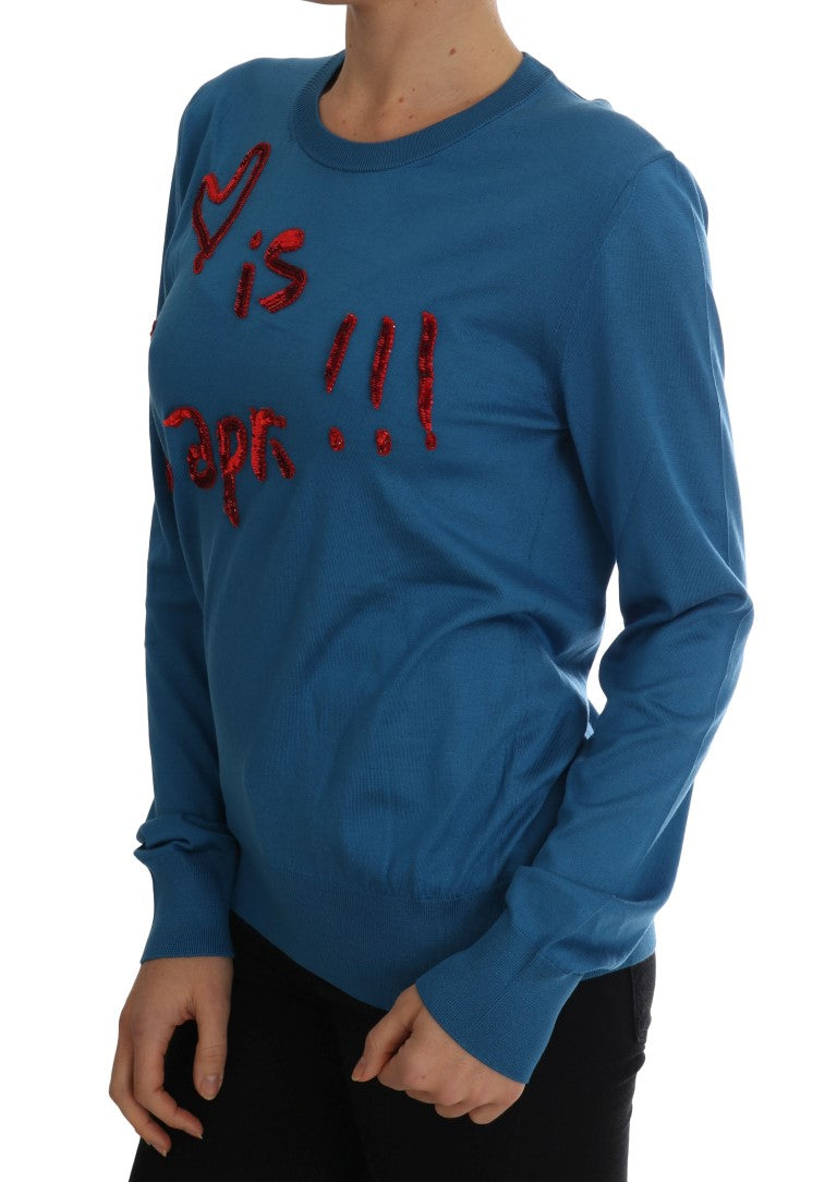 Dolce & Gabbana Blue Silk Love is Pullover Sweater | Regal Royce