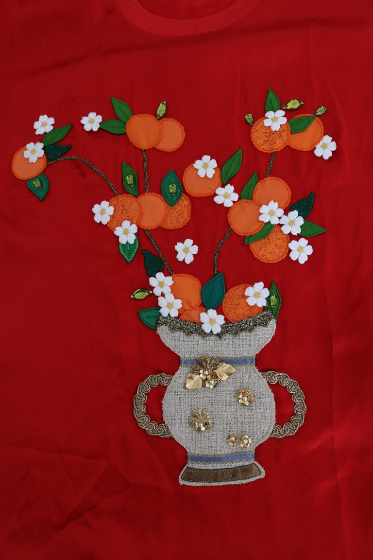 Dolce & Gabbana Red Silk Orange Vase Crystal Top | Regal Royce
