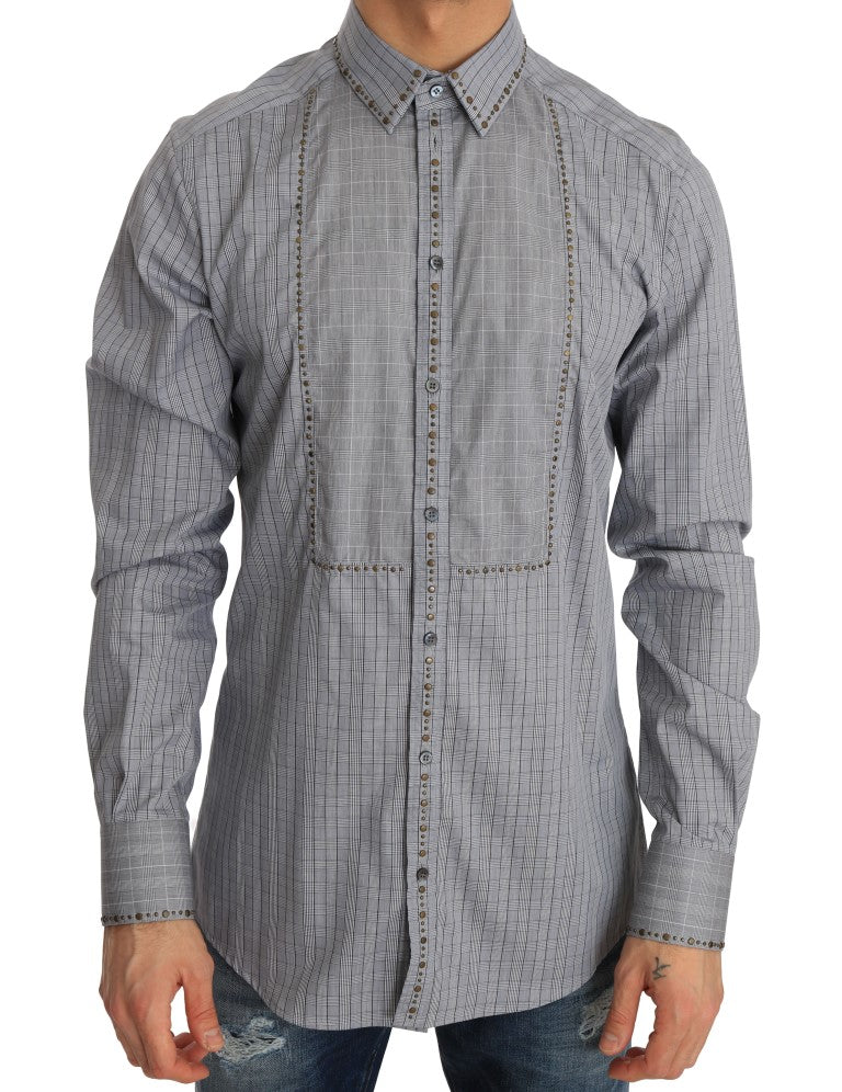 Dolce & Gabbana Gray Check GOLD Cotton Slim Fit Shirt | Regal Royce