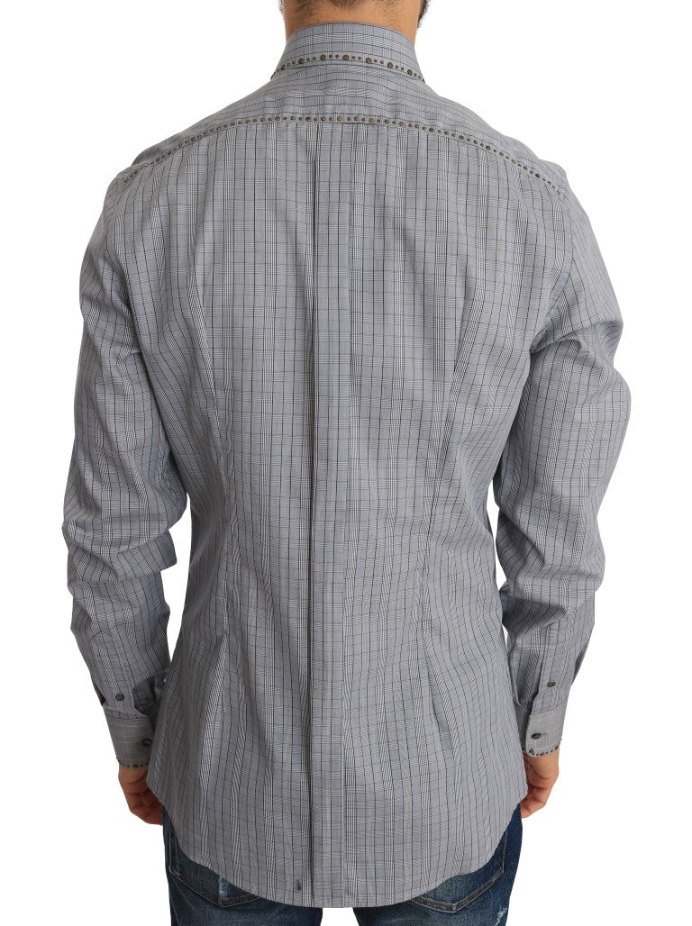 Dolce & Gabbana Gray Check GOLD Cotton Slim Fit Shirt | Regal Royce