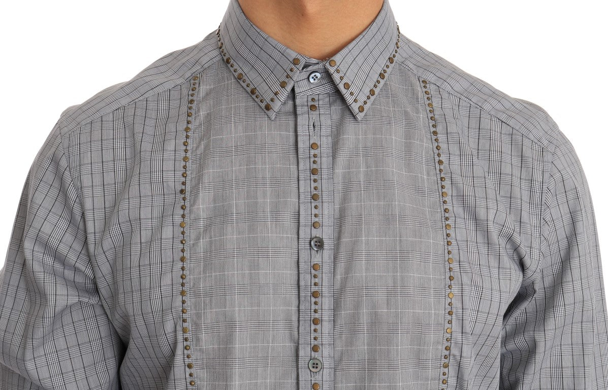 Dolce & Gabbana Gray Check GOLD Cotton Slim Fit Shirt | Regal Royce