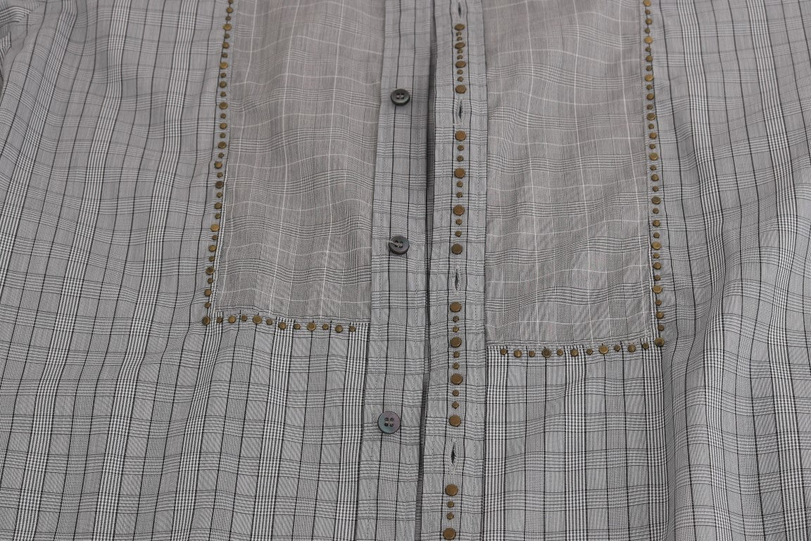 Dolce & Gabbana Gray Check GOLD Cotton Slim Fit Shirt | Regal Royce