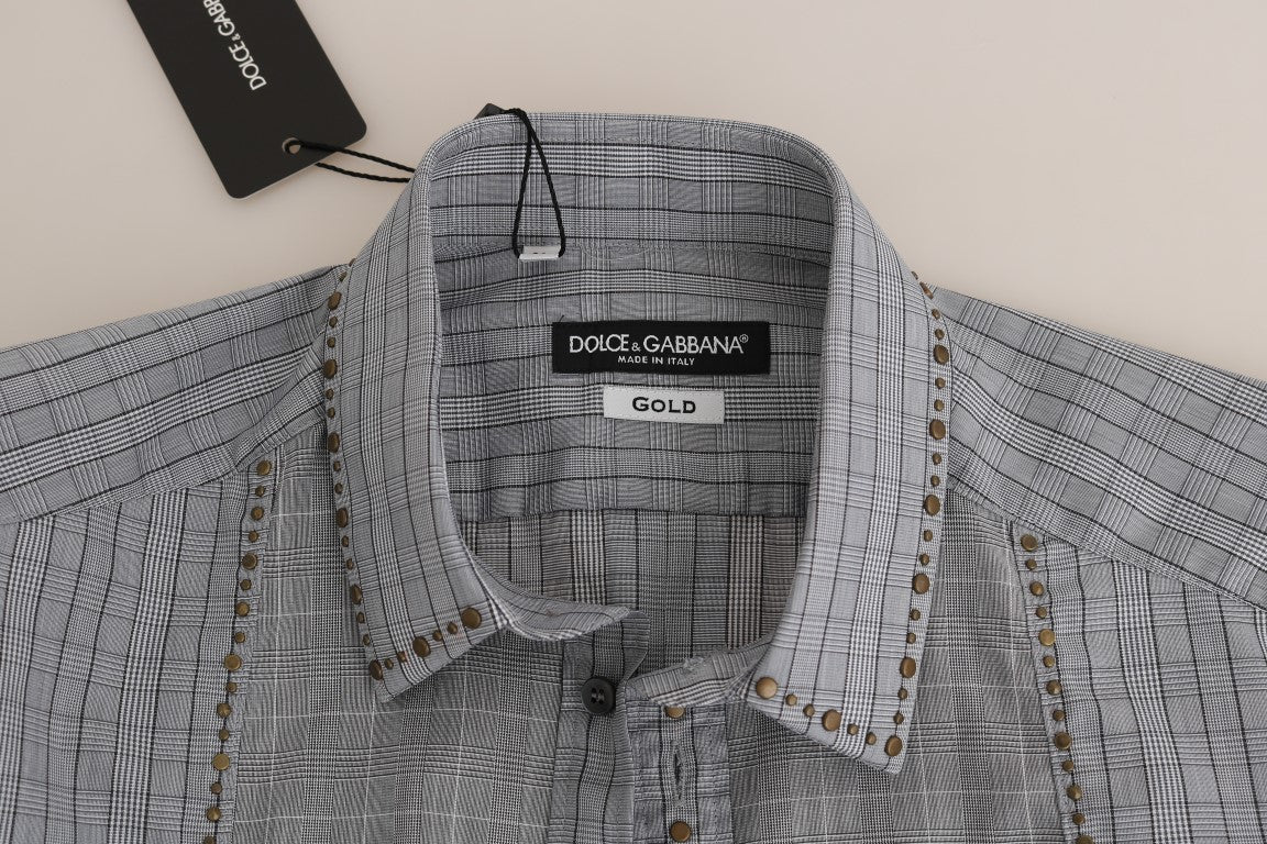 Dolce & Gabbana Gray Check GOLD Cotton Slim Fit Shirt | Regal Royce