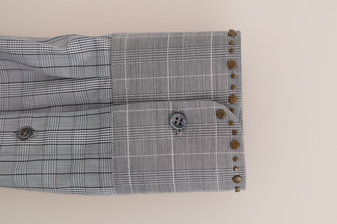 Dolce & Gabbana Gray Check GOLD Cotton Slim Fit Shirt | Regal Royce