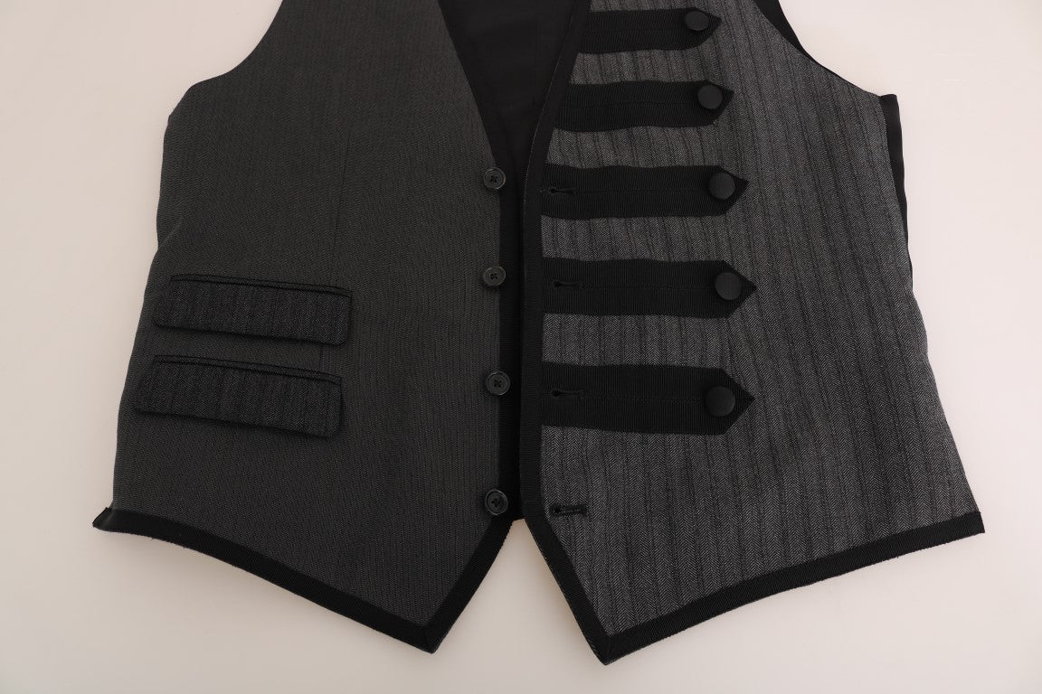 Dolce & Gabbana Gray Wool Patterned Slim Vest | Regal Royce