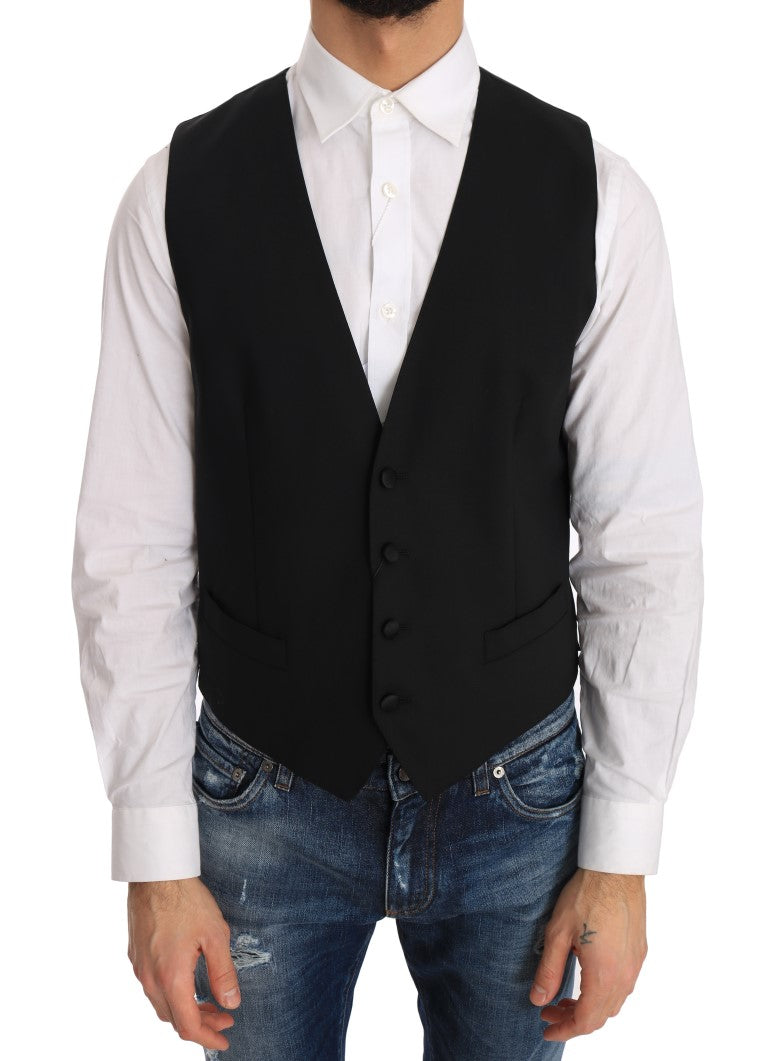 Dolce & Gabbana Black Wool Silk Vest | Regal Royce