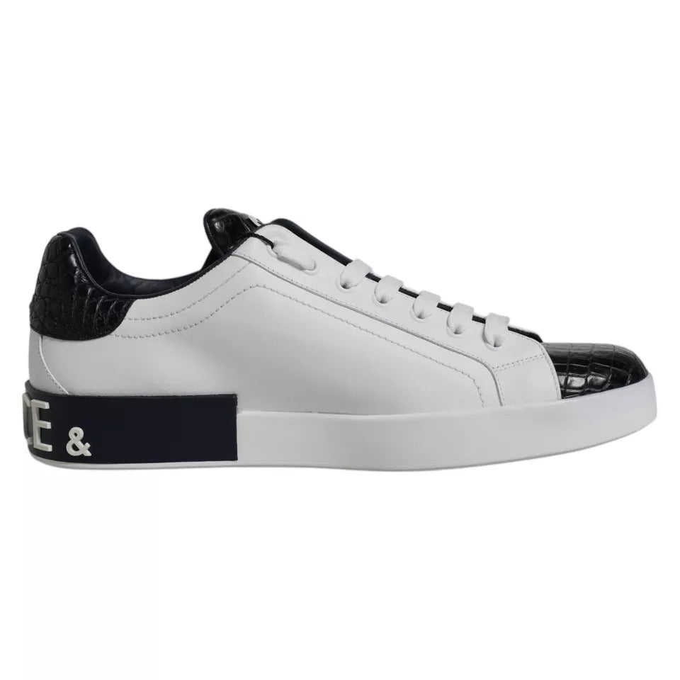 Dolce & Gabbana White Leather Logo Portofino Sneaker Shoes | Regal Royce