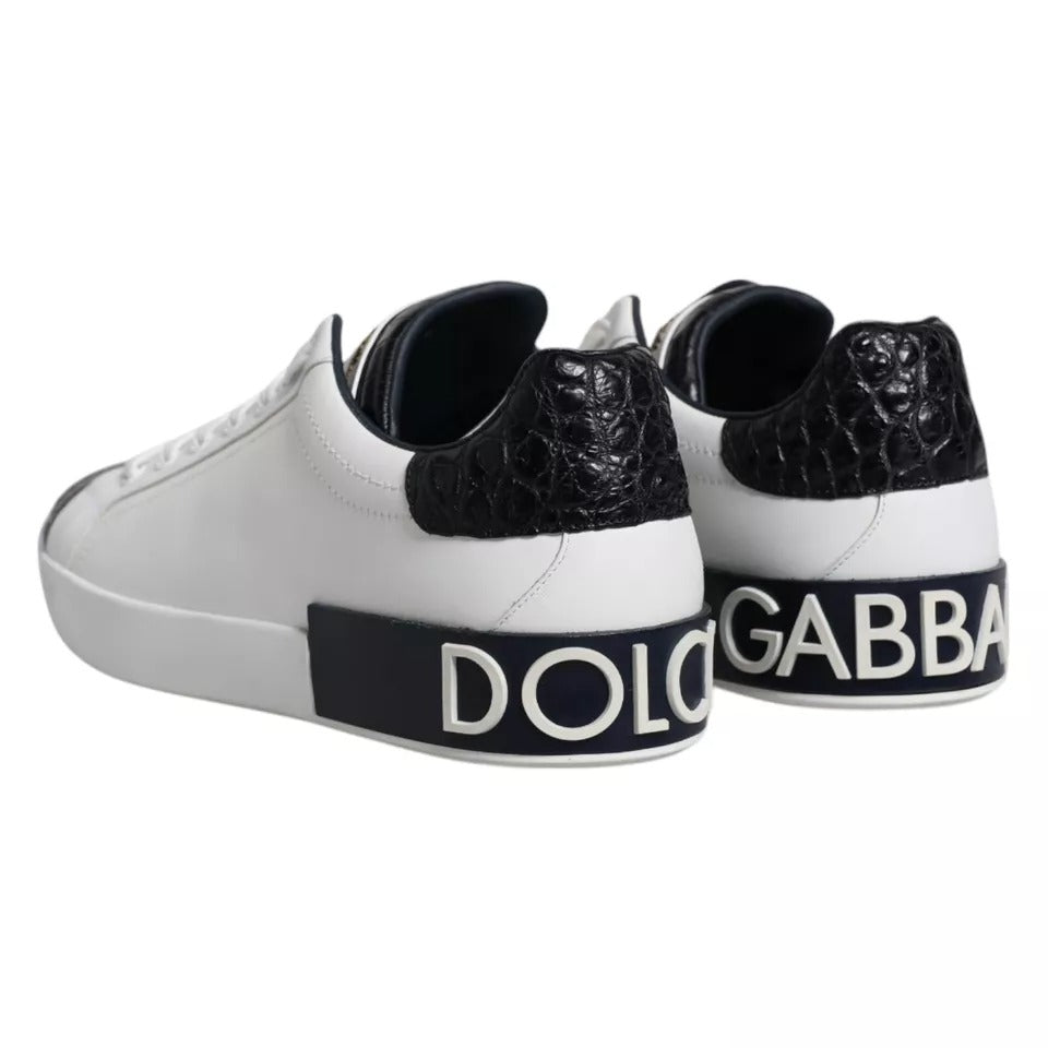 Dolce & Gabbana White Leather Logo Portofino Sneaker Shoes | Regal Royce