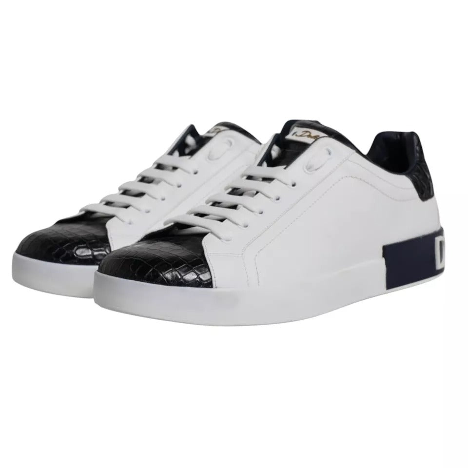 Dolce & Gabbana White Leather Logo Portofino Sneaker Shoes | Regal Royce
