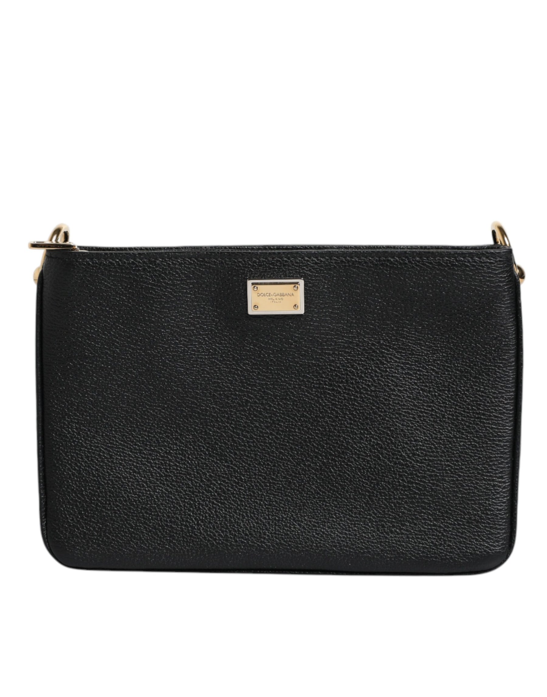 Dolce & Gabbana Black Grain Leather Logo Plaque Clutch Bag | Regal Royce