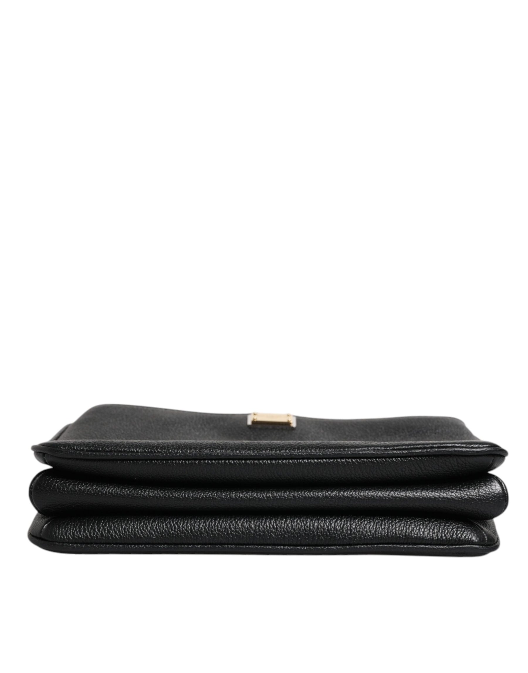 Dolce & Gabbana Black Grain Leather Logo Plaque Clutch Bag | Regal Royce