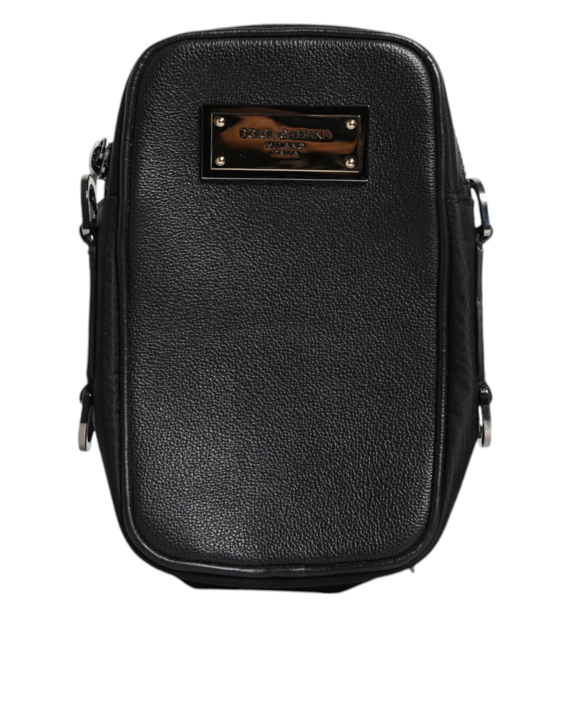 Dolce & Gabbana Black Grain Leather Logo Plaque Clutch Bag | Regal Royce