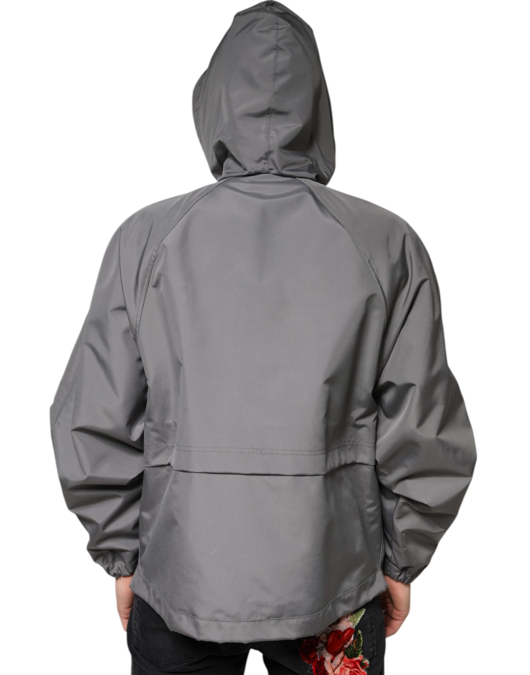 Dolce & Gabbana Gray Polyester Hooded Men Full Zip Jacket | Regal Royce