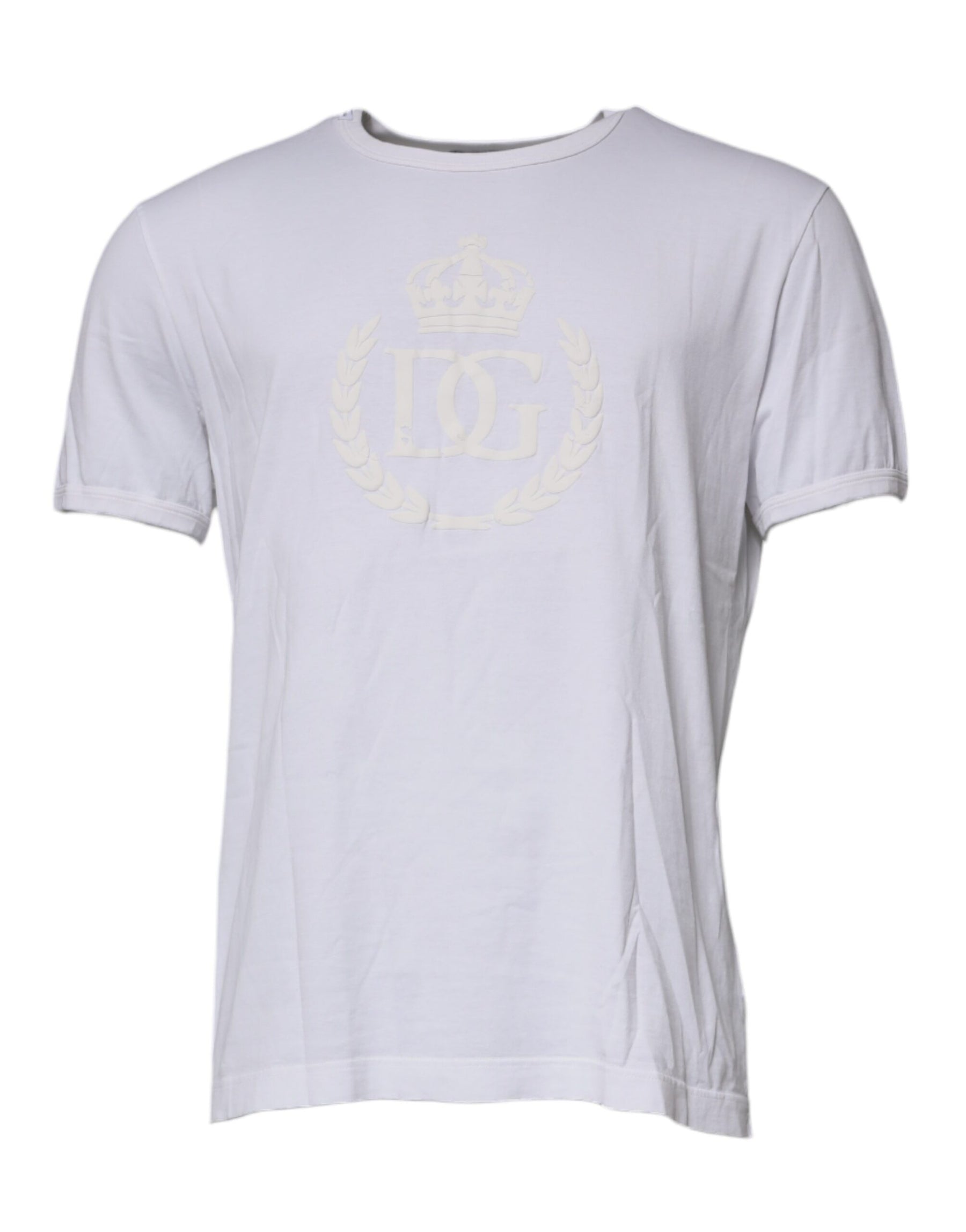 Dolce & Gabbana White Logo Embossed Cotton Crewneck T-shirt | Regal Royce