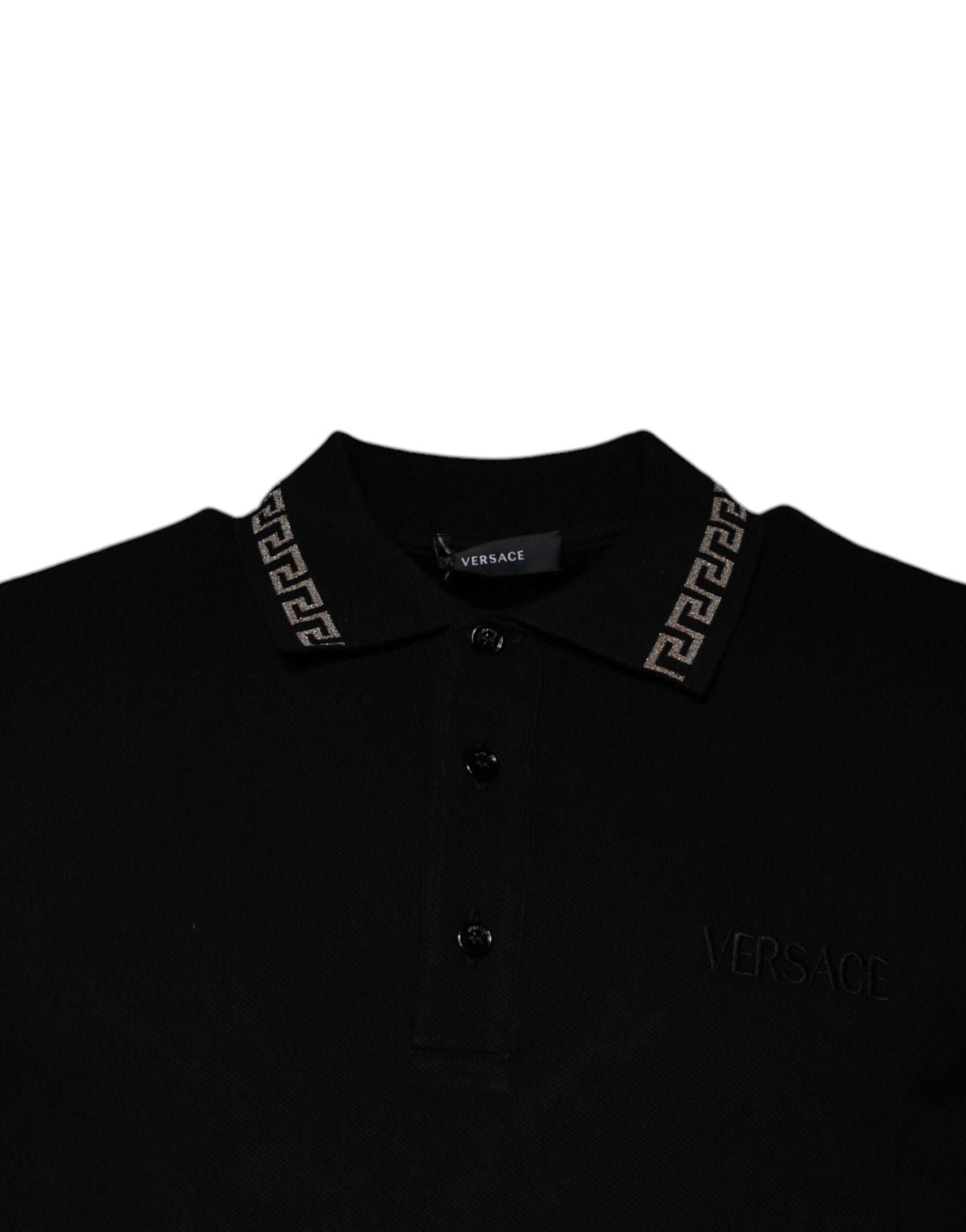 Versace Black Viscose Collared Polo Short Sleeves T-shirt | Regal Royce