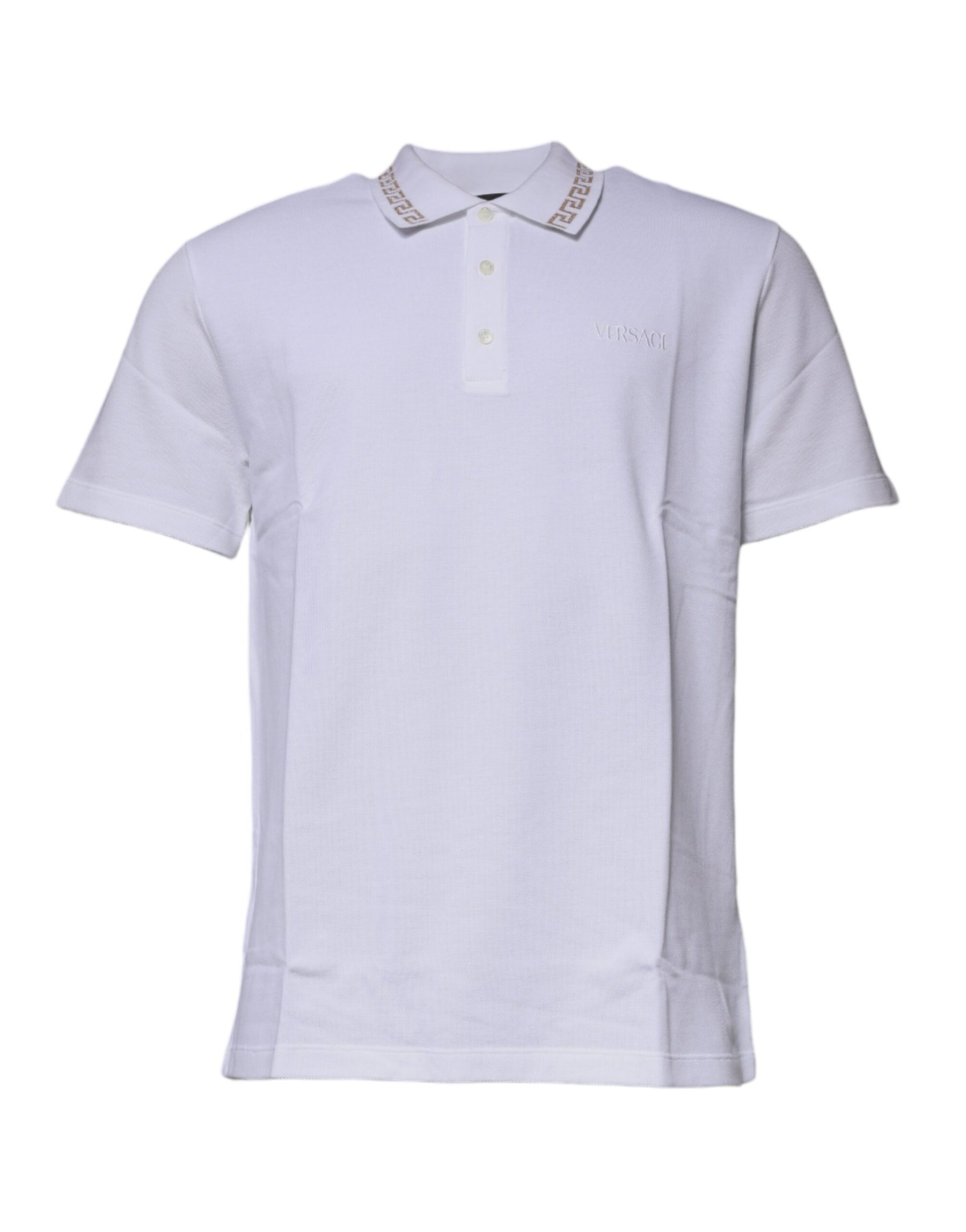 Versace White Viscose Collared Men Polo Short Sleeves T-shirt | Regal Royce