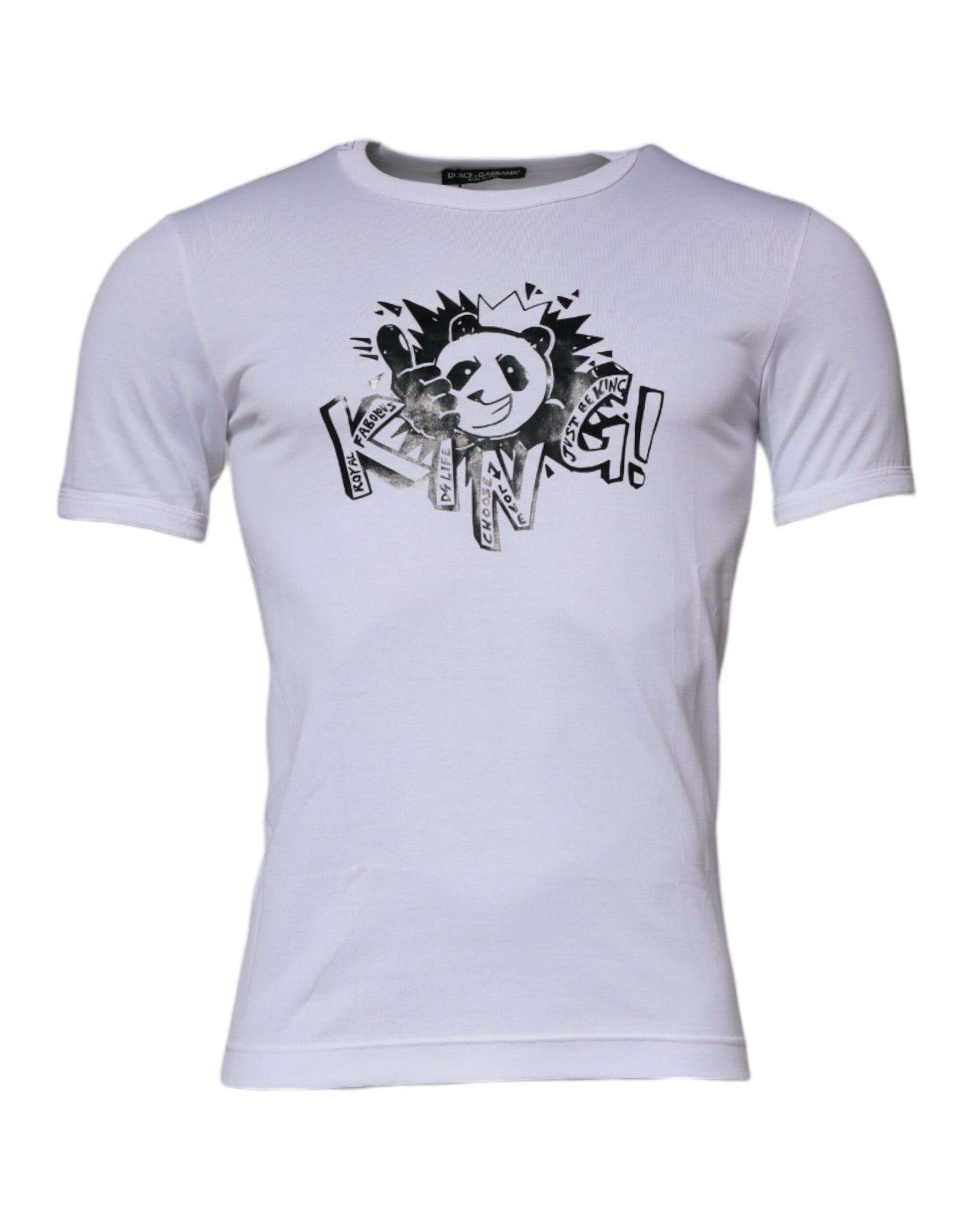 Dolce & Gabbana White Panda King Cotton Crew Neck T-shirt | Regal Royce