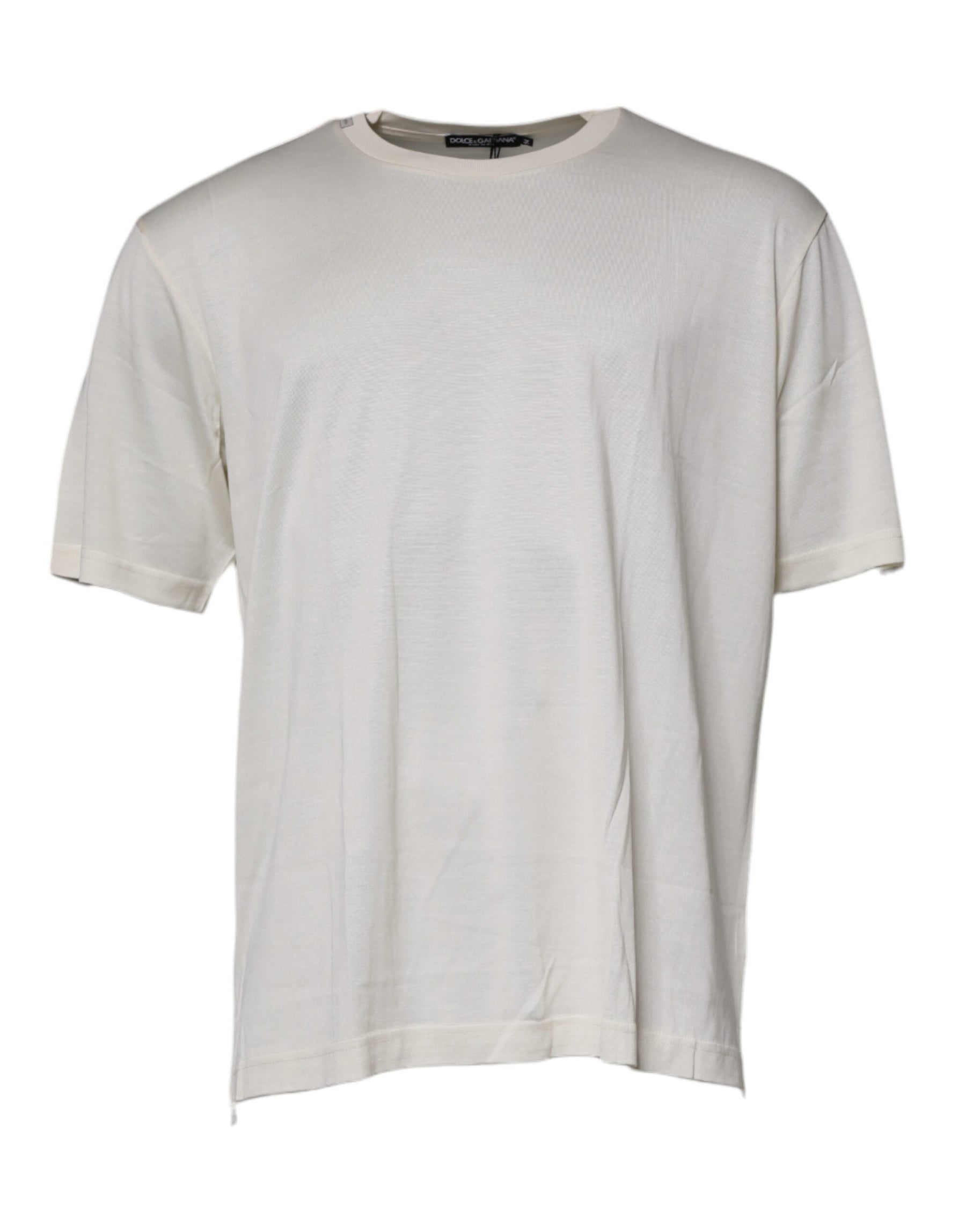 Dolce & Gabbana Off White Silk CrewNeck Short Sleeve T-shirt | Regal Royce