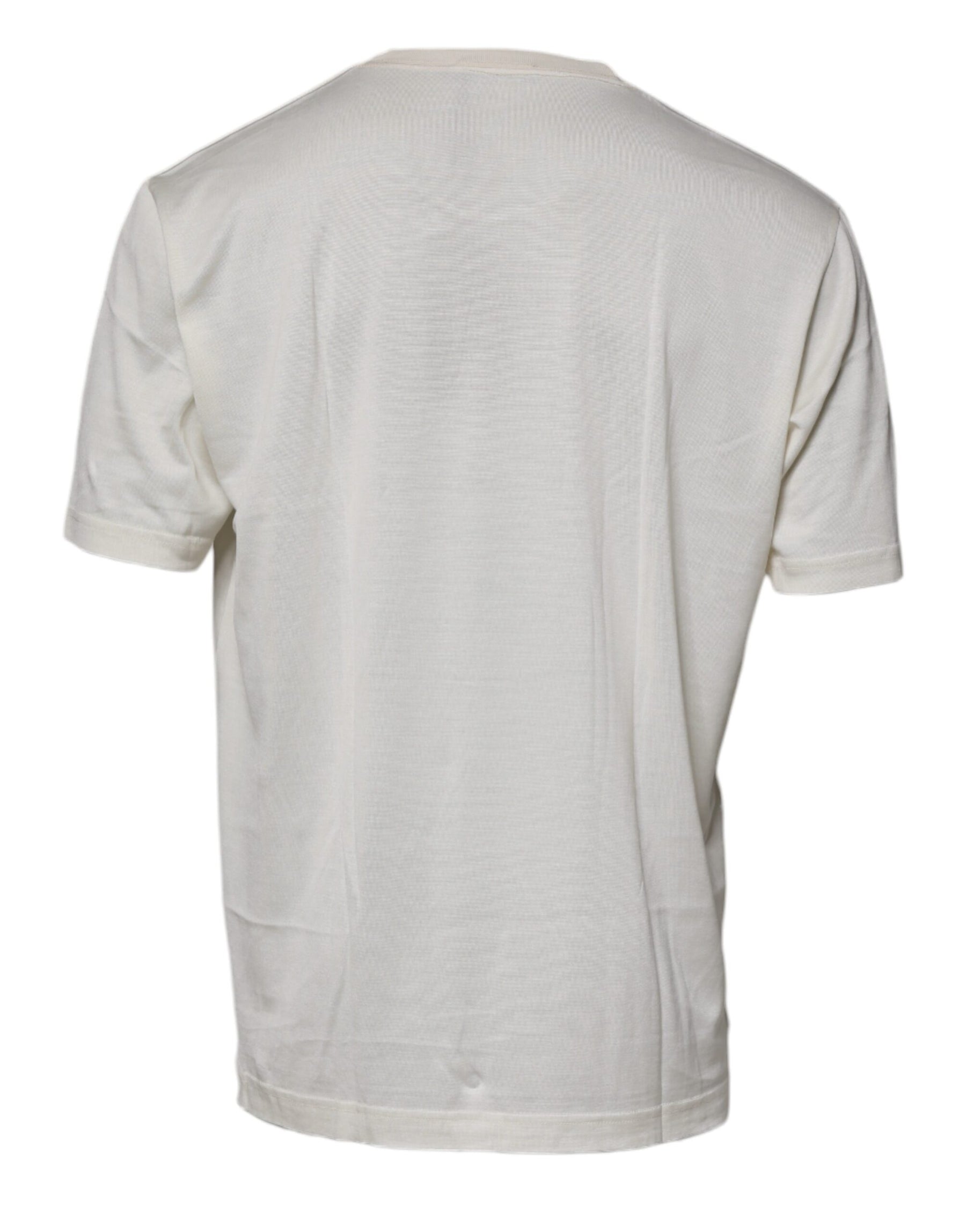Dolce & Gabbana Off White Silk CrewNeck Short Sleeve T-shirt | Regal Royce