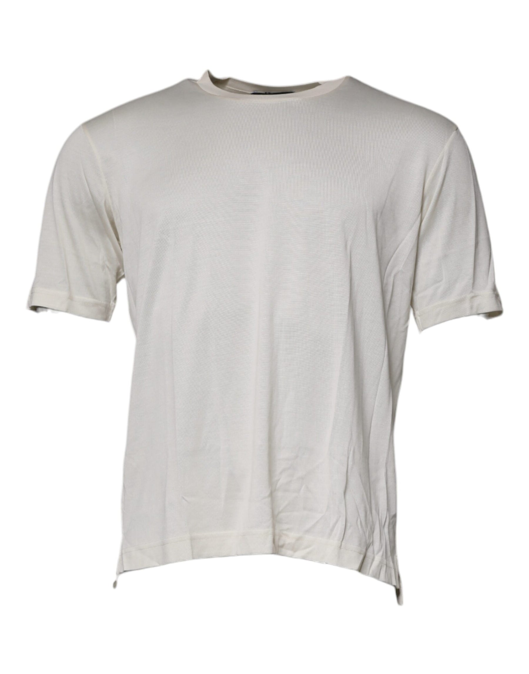 Dolce & Gabbana Off White Silk Crew Neck Short Sleeve T-shirt | Regal Royce
