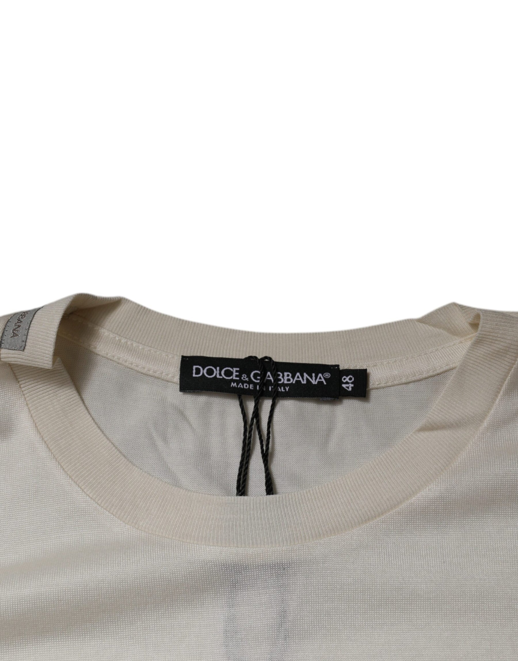 Dolce & Gabbana Off White Silk Crew Neck Short Sleeve T-shirt | Regal Royce