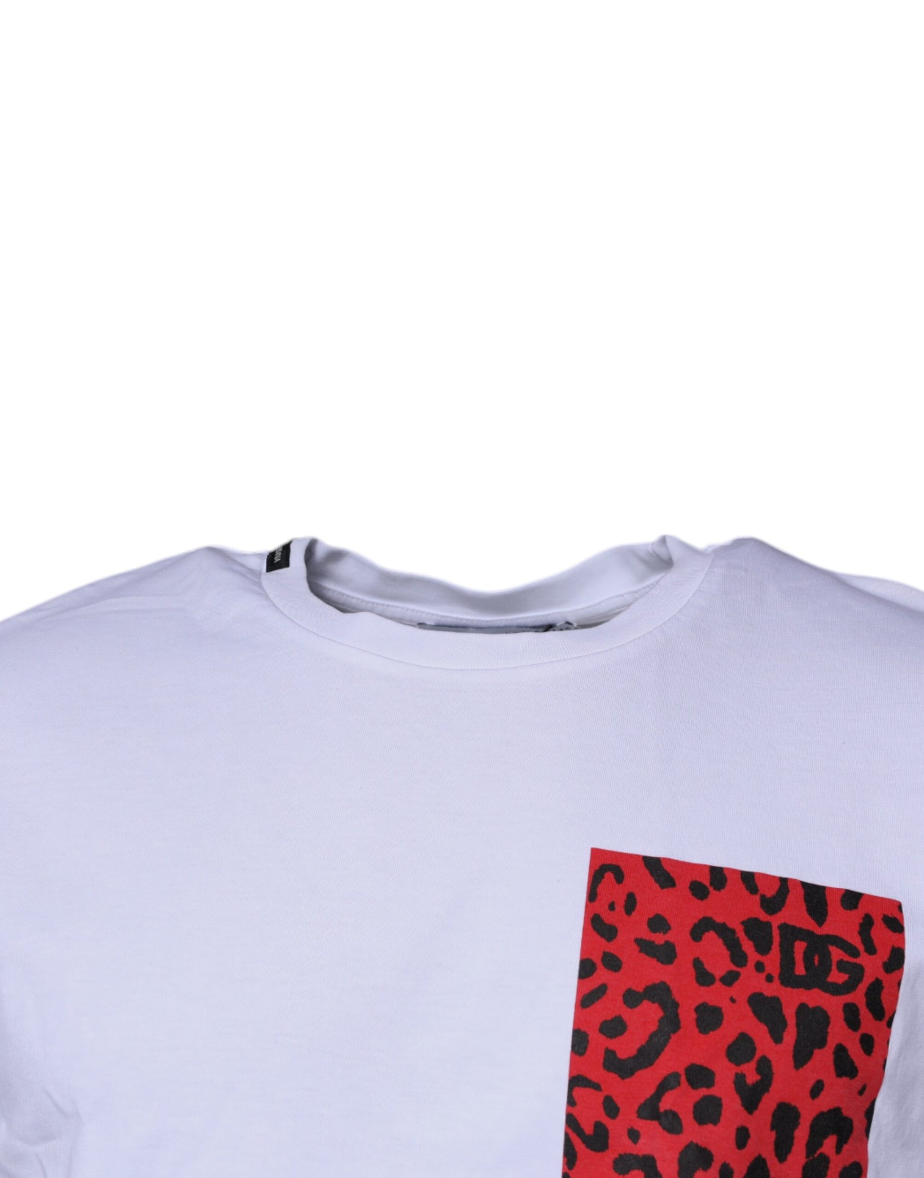 Dolce & Gabbana White Red Leopard Cotton Crew Neck T-shirt | Regal Royce