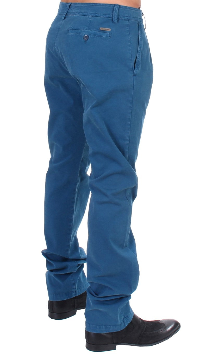 GF Ferre Blue Cotton Straight Fit Chinos | Regal Royce