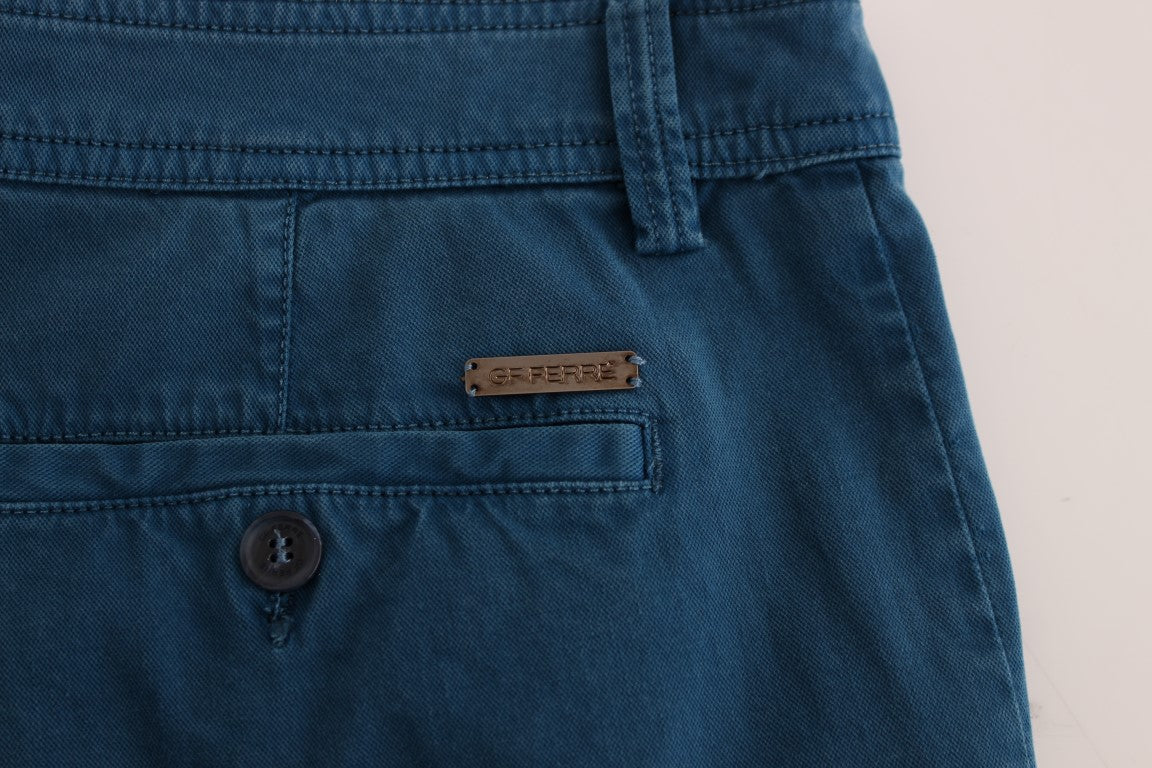 GF Ferre Blue Cotton Straight Fit Chinos | Regal Royce