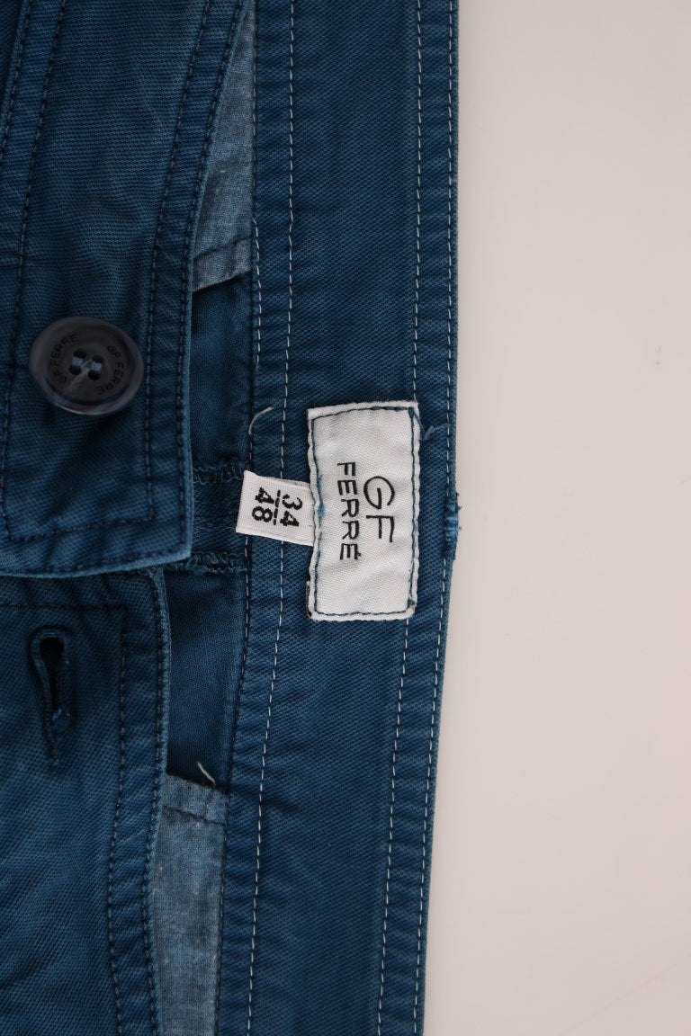 GF Ferre Blue Cotton Straight Fit Chinos | Regal Royce