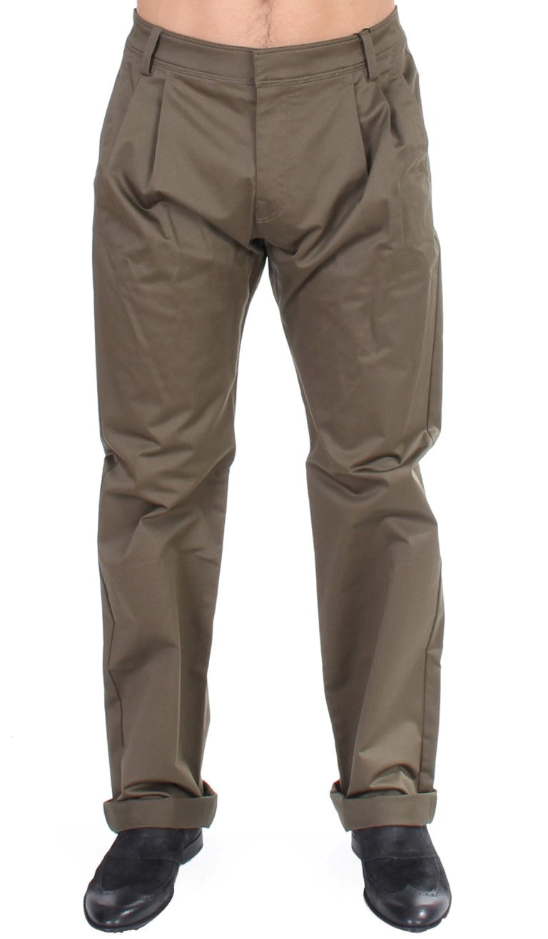 GF Ferre Green Cotton Stretch Comfort Fit Pants | Regal Royce