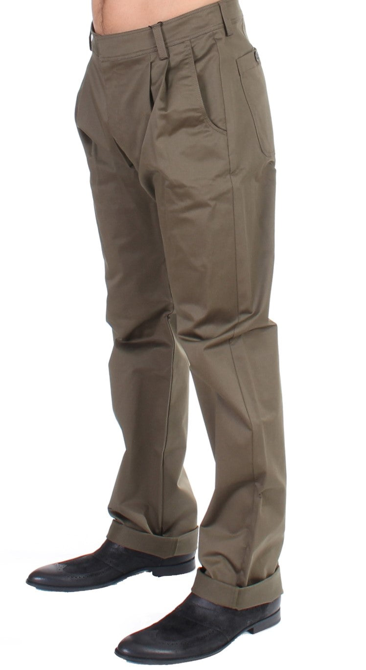 GF Ferre Green Cotton Stretch Comfort Fit Pants | Regal Royce