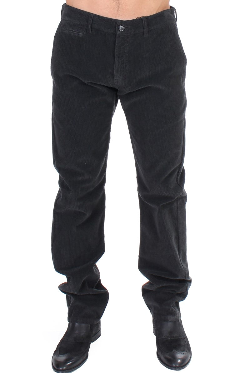 GF Ferre Black Corduroy Cotton Straight Fit Pants | Regal Royce