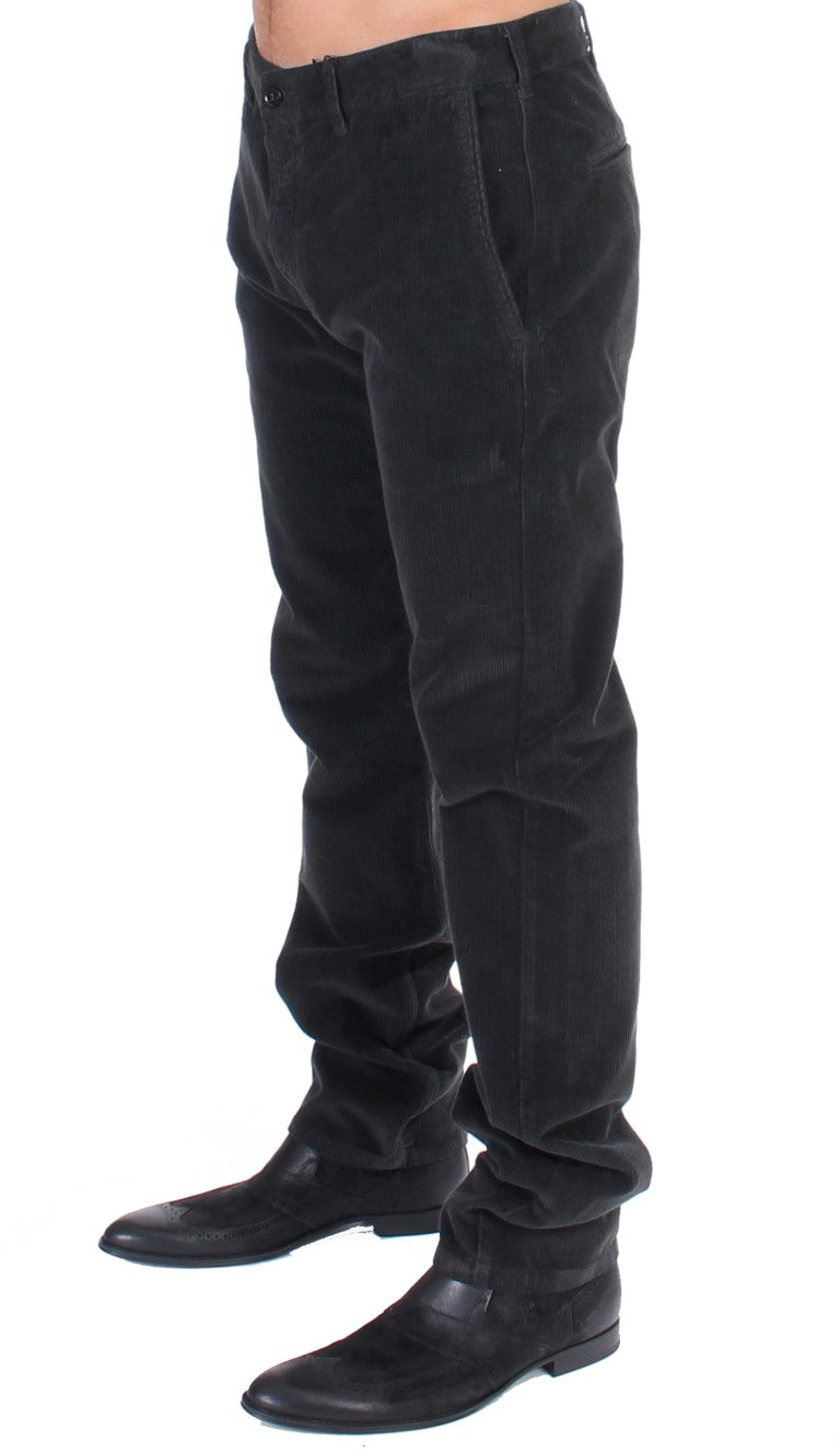 GF Ferre Black Corduroy Cotton Straight Fit Pants | Regal Royce