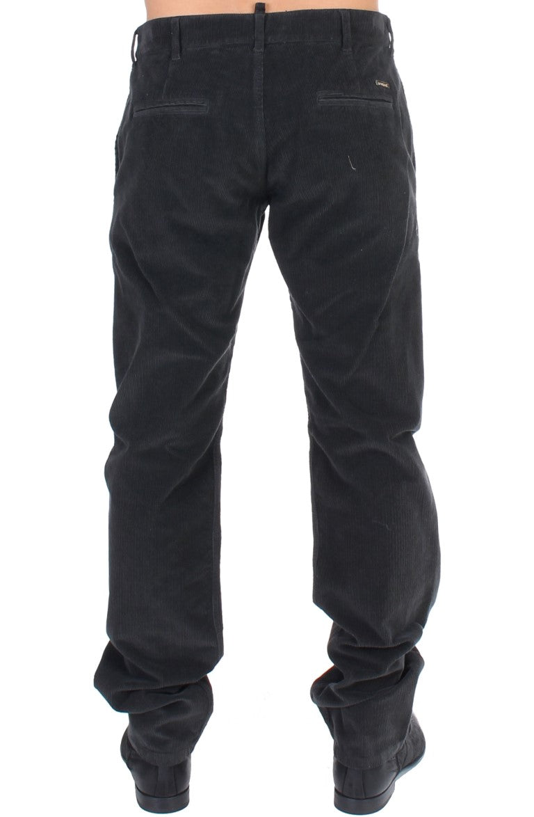 GF Ferre Black Corduroy Cotton Straight Fit Pants | Regal Royce