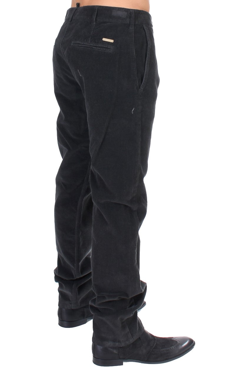 GF Ferre Black Corduroy Cotton Straight Fit Pants | Regal Royce