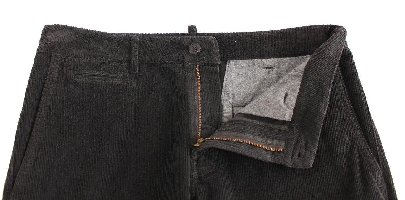 GF Ferre Black Corduroy Cotton Straight Fit Pants | Regal Royce