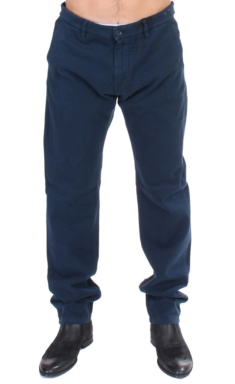 GF Ferre Blue Stretch Straight Fit Pants Chinos | Regal Royce