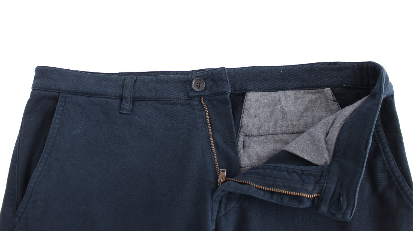 GF Ferre Blue Stretch Straight Fit Pants Chinos | Regal Royce