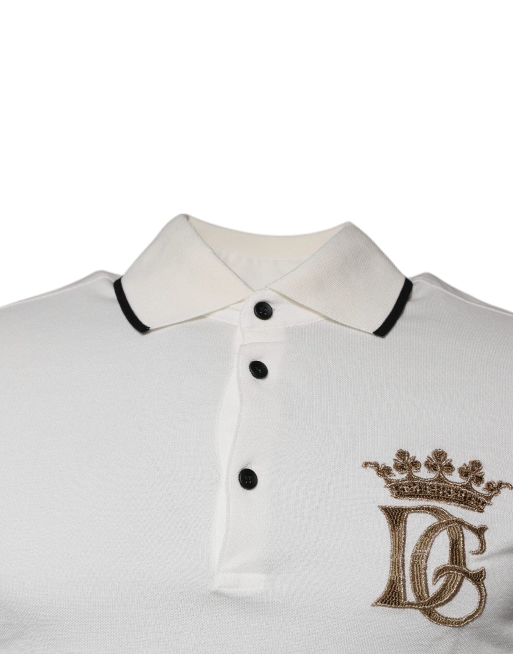 Dolce & Gabbana Off White Crown Cotton Collared Polo T-shirt | Regal Royce